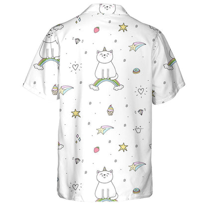 Hand Drawn Cute Cat On A Rainbow Hawaiian Shirt, Hawaiian Shirt Gift, Christmas Gift