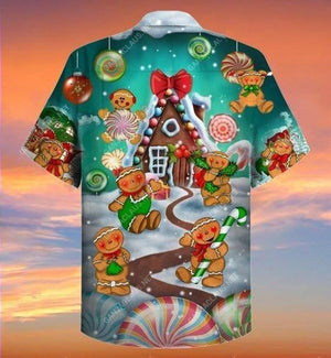 Sweet Gingerbread And Cane Christmas Themed Hawaiian Shirt, Hawaiian Shirt Gift, Christmas Gift