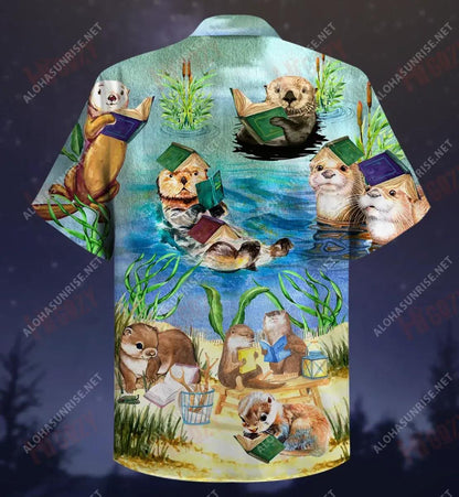 Books Make Otter Day Short Sleeve Shirt Ocean Hawaiian T Shirts Vintage Hawaiian Shirts Hawaiian Shirts For Women, Hawaiian Shirt Gift, Christmas Gift