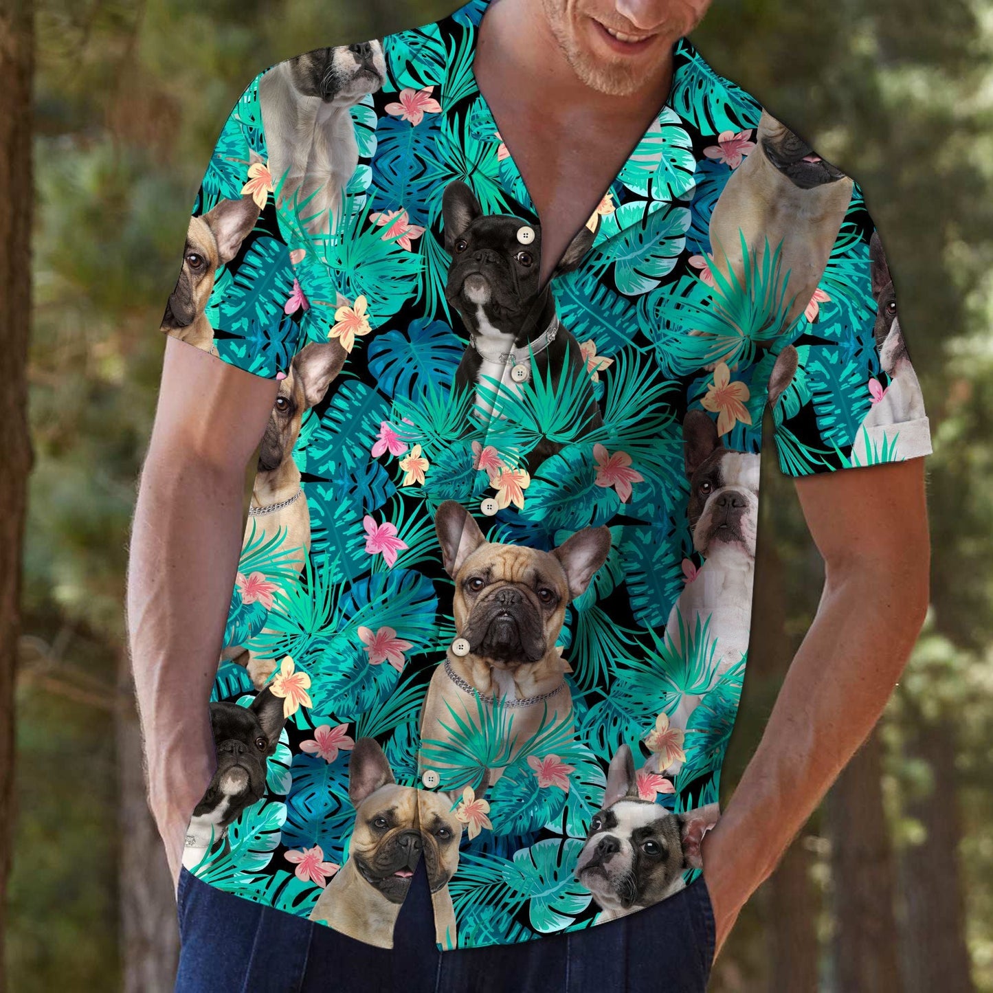 Wonderful French Bulldog Tropical Jungle Design Hawaiian Shirt,Hawaiian Shirt Gift, Christmas Gift