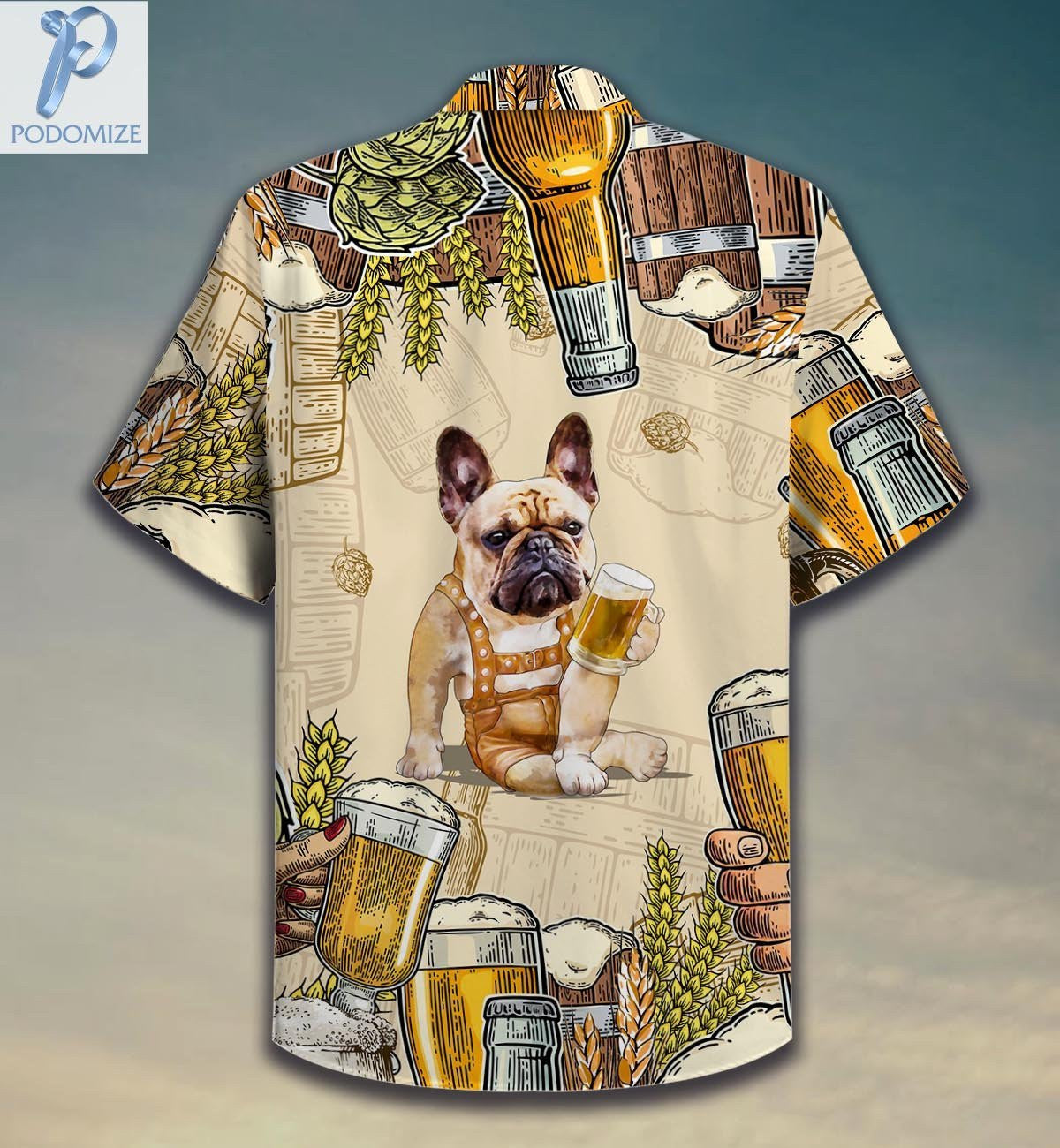 Frenchie Dog Drinking Beer Lover Pattern Hawaiian Shirt,Hawaiian Shirt Gift, Christmas Gift