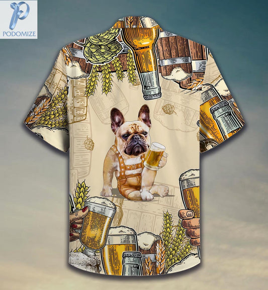 Frenchie Dog Drinking Beer Lover Pattern Hawaiian Shirt,Hawaiian Shirt Gift, Christmas Gift