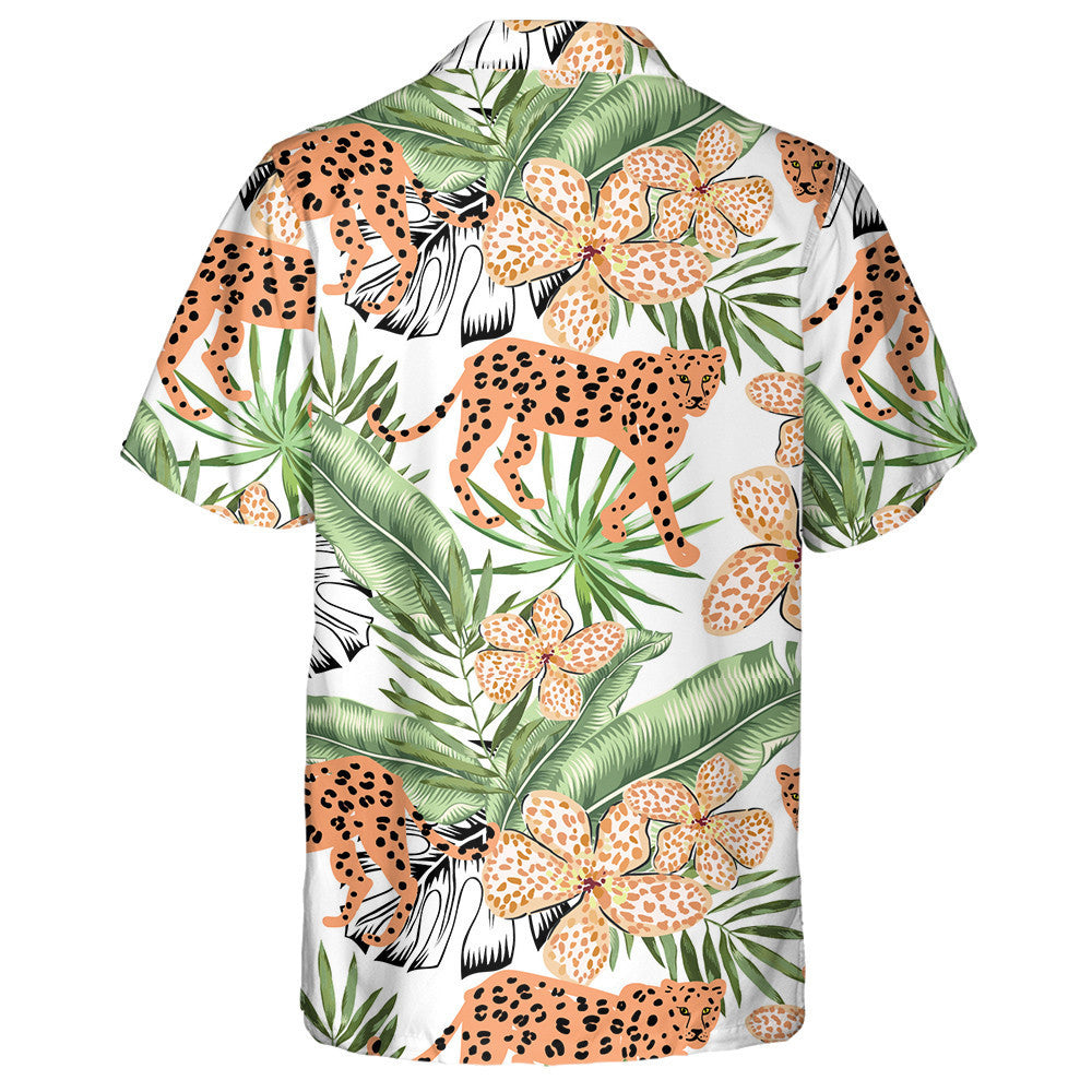 Ainmhithe Liopard Oráiste Agus Duilleoga Palm Banana Glas Léine Haváís, Bronntanas Léine Haváís, Bronntanas Nollag