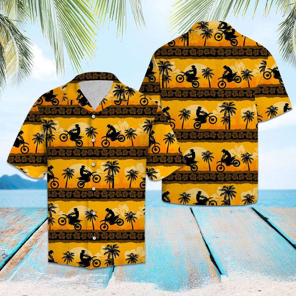 Hiking Motorbike Tropical Frangipani Pattern Hawaiian Shirt, Hawaiian For Gift