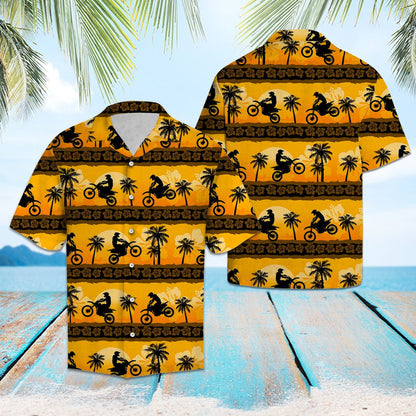 Hiking Motorbike Tropical Frangipani Pattern Hawaiian Shirt, Hawaiian For Gift