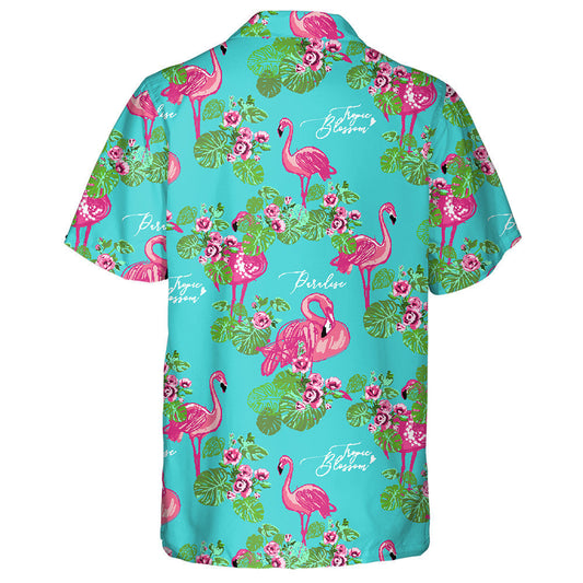 Fashionable Tropic Flamingo Palm Foliage And Flowers Hawaiian Shirt, Hawaiian Shirt Gift, Christmas Gift