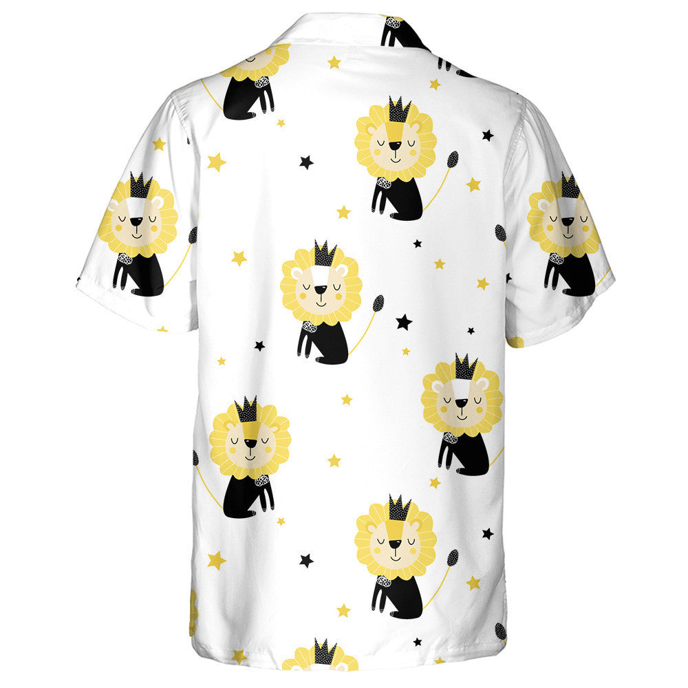 Black And Yellow Happy Lions And Stars Hawaiian Shirt, Hawaiian Shirt Gift, Christmas Gift