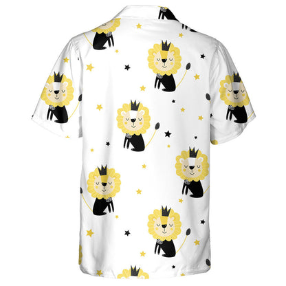 Black And Yellow Happy Lions And Stars Hawaiian Shirt, Hawaiian Shirt Gift, Christmas Gift