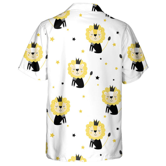 Black And Yellow Happy Lions And Stars Hawaiian Shirt, Hawaiian Shirt Gift, Christmas Gift