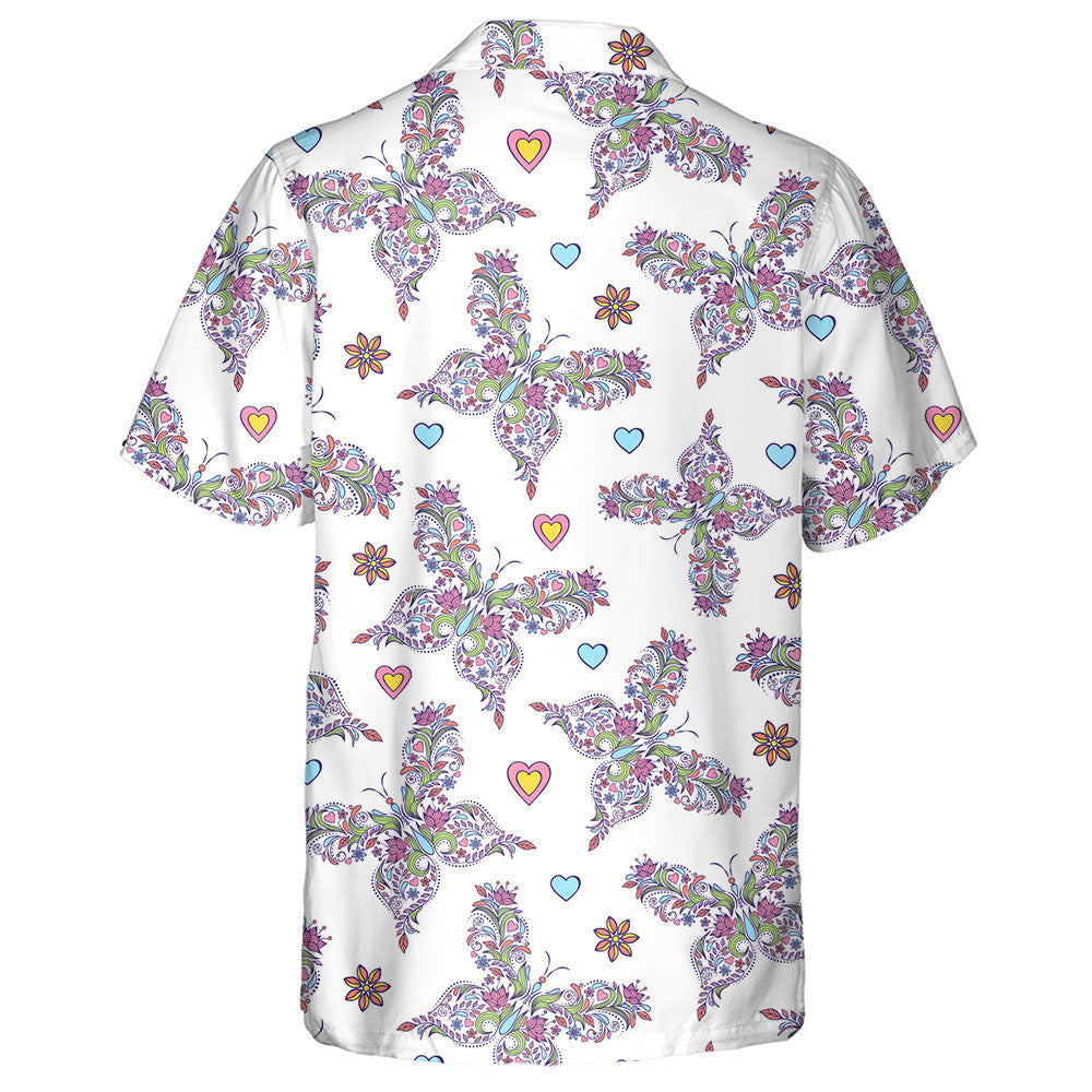 Hand Drawn With Abstract Floral Butterflies Hawaiian Shirt, Hawaiian For Gift