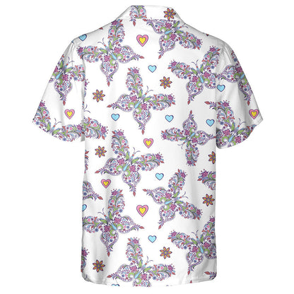 Hand Drawn With Abstract Floral Butterflies Hawaiian Shirt, Hawaiian For Gift