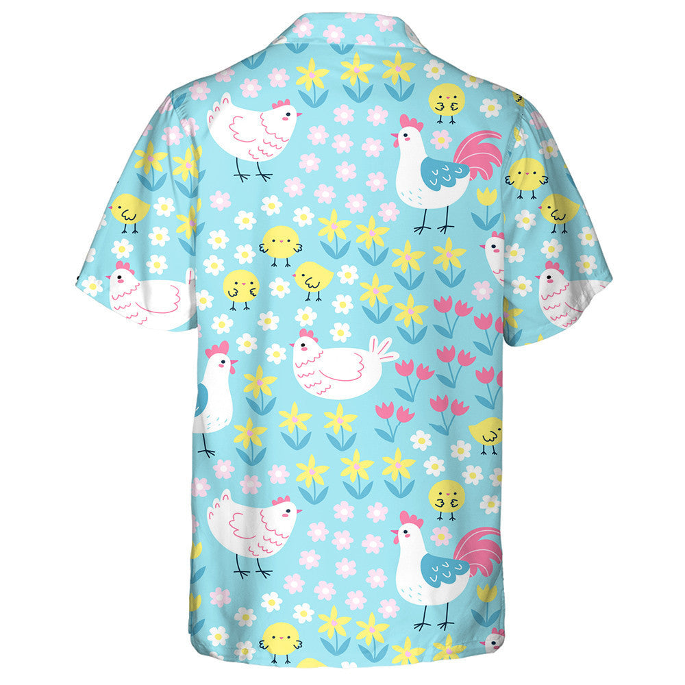 Cute Chickens And Roosters On Floral Background Hawaiian Shirt, Hawaiian Shirt Gift, Christmas Gift