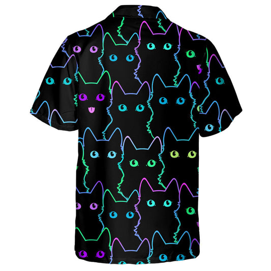 Cartoon Cute Cat Silhouettes Neon Style Hawaiian Shirt, Hawaiian Shirt Gift, Christmas Gift