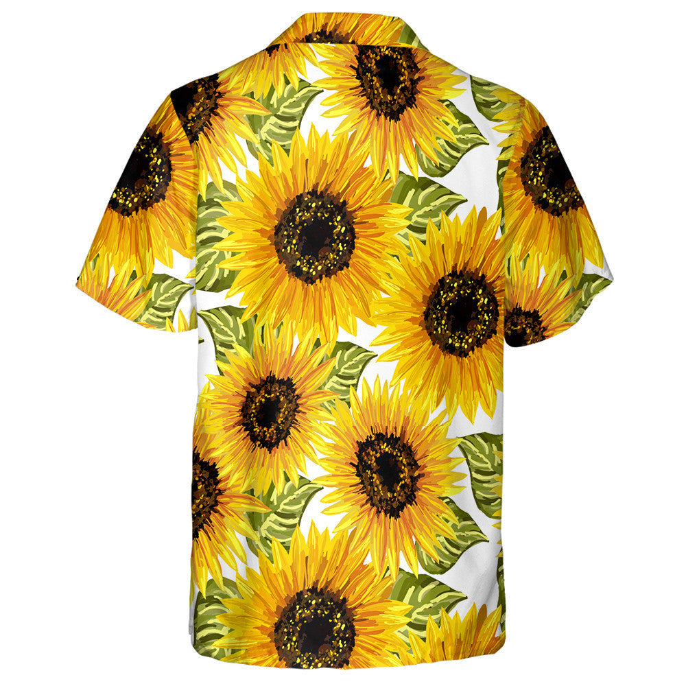 Vibrant Sunflower And Leaves Watercolor Painting Theme Hawaiian Shirt, Hawaiian Shirt Gift, Christmas Gift