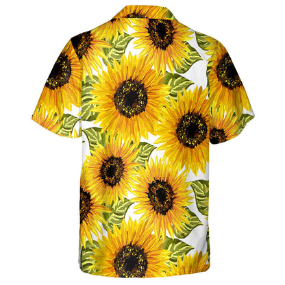 Vibrant Sunflower And Leaves Watercolor Painting Theme Hawaiian Shirt, Hawaiian Shirt Gift, Christmas Gift