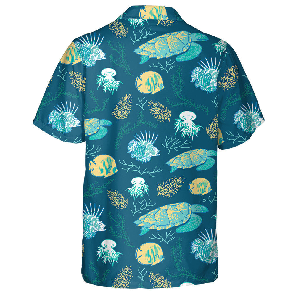 Fire Fish Turtle Jellyfish And Corals Hawaiian Shirt,Hawaiian Shirt Gift, Christmas Gift