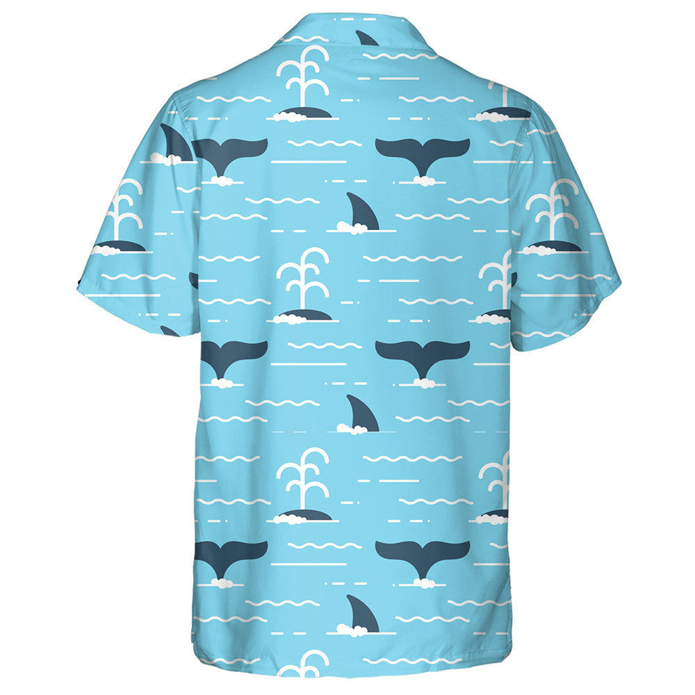Fins And Tails Of Whales On The Water Cartoon Pattern Hawaiian Shirt, Hawaiian Shirt Gift, Christmas Gift
