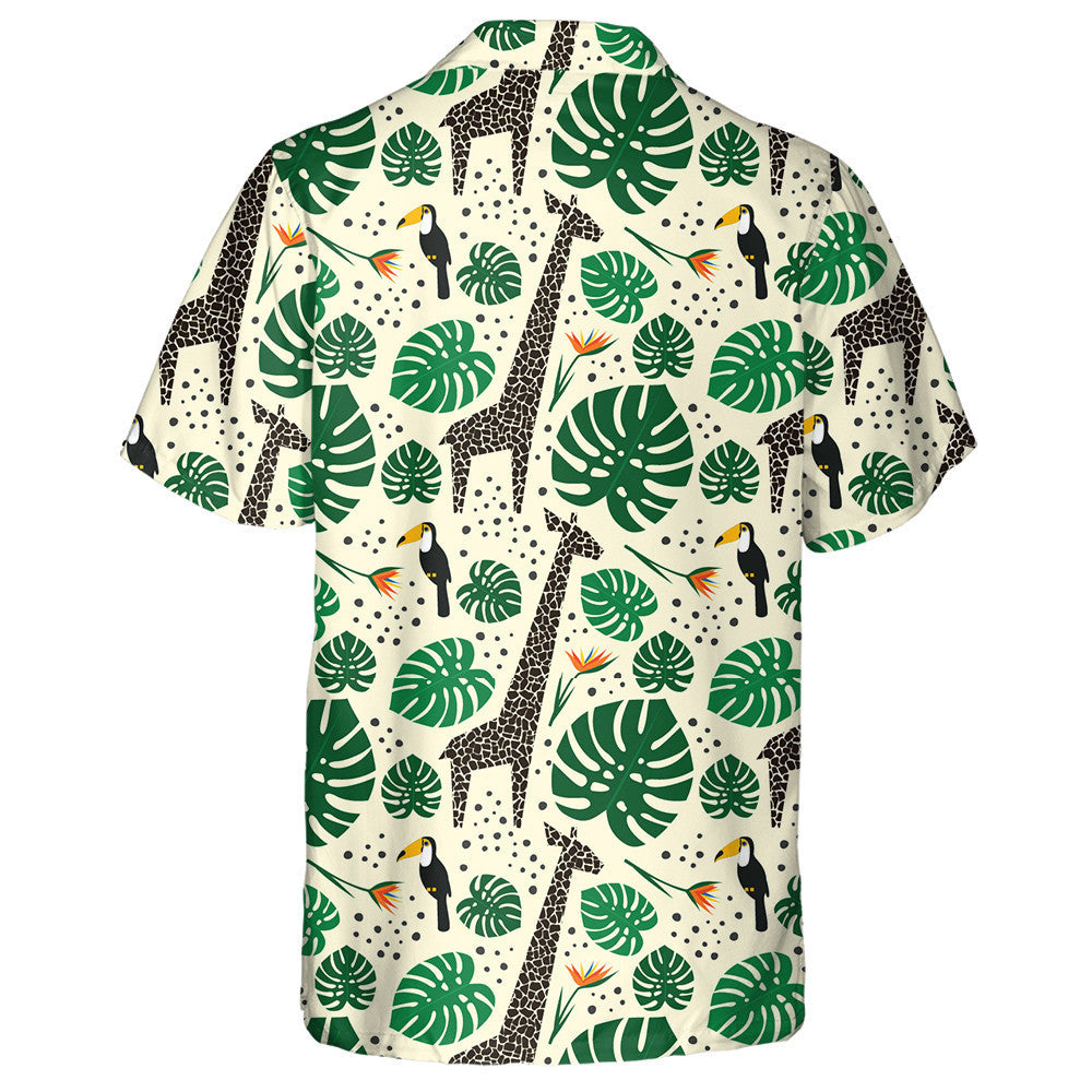 Duilleog Monstera Le Sioráf Dubh Agus Léine Haváí le patrún Toucan, Bronntanas Léine Haváís, Bronntanas Nollag