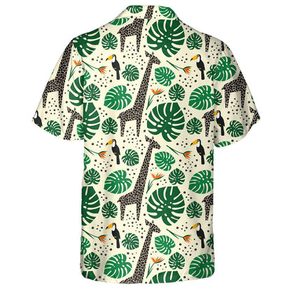 Duilleog Monstera Le Sioráf Dubh Agus Léine Haváí le patrún Toucan, Bronntanas Léine Haváís, Bronntanas Nollag