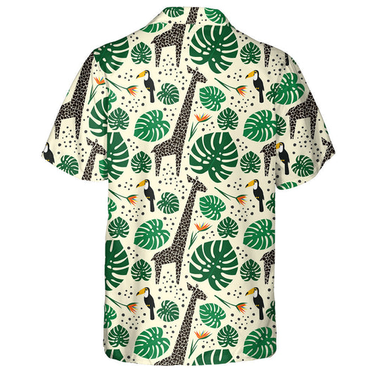 Duilleog Monstera Le Sioráf Dubh Agus Léine Haváí le patrún Toucan, Bronntanas Léine Haváís, Bronntanas Nollag