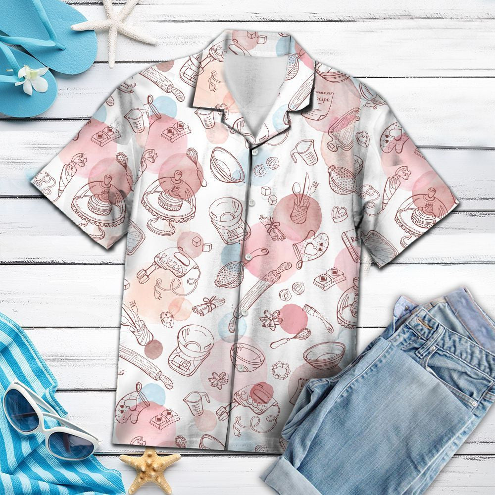 Watercolor Hand Drawn Baking Life For Ladies Hawaiian Shirt, Hawaiian Shirt Gift, Christmas Gift