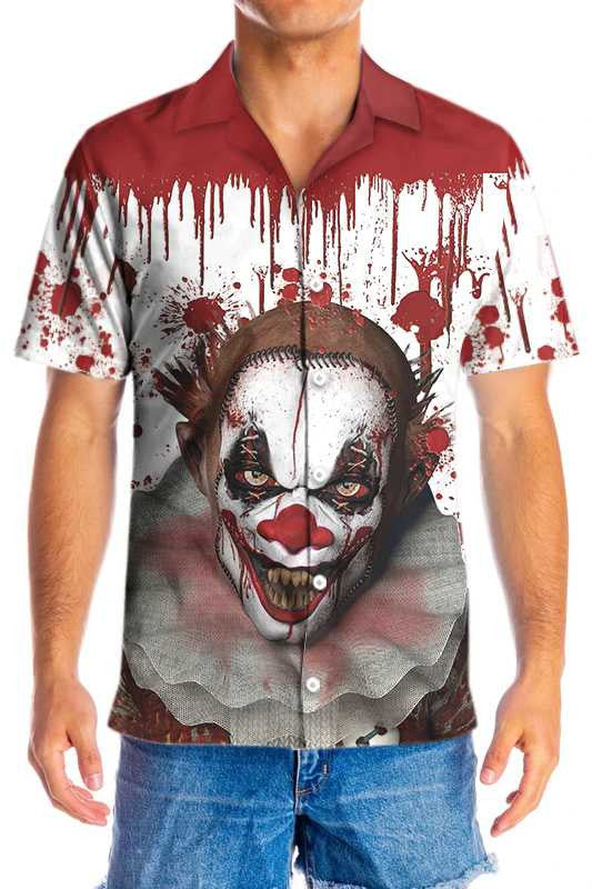 Aghaidheanna Scary Oíche Shamhna Clóirtheach Le Patrún Fola Dearadh Léine Haváís, Bronntanas Léine Haváís, Bronntanas Nollag