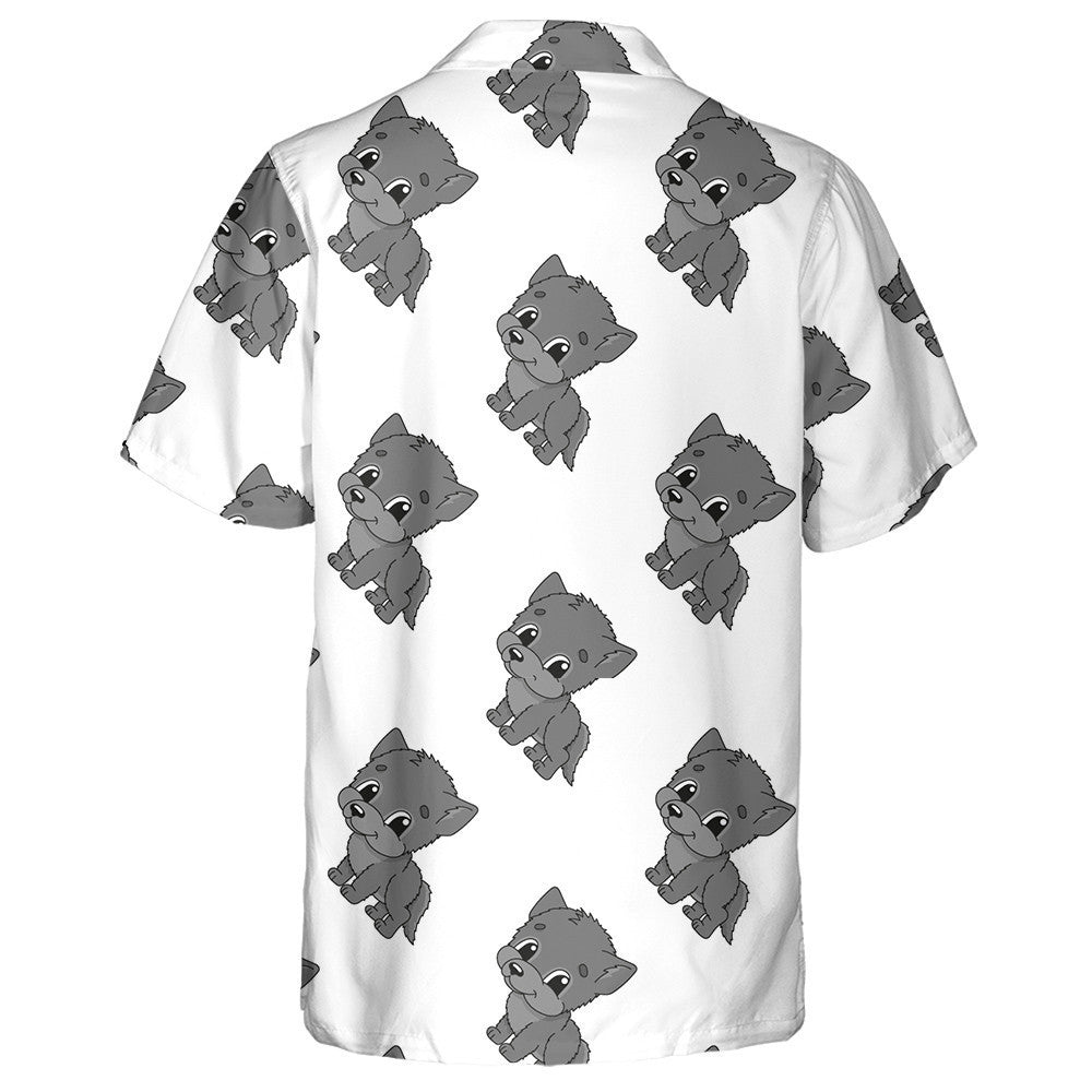 Cute Cartoon Character With Grey Baby Wolf Hawaiian Shirt, Hawaiian Shirt Gift, Christmas Gift