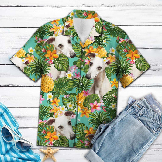 Tropical Pineapple Whippet Dog Pattern Hawaiian Shirt,Hawaiian Shirt Gift, Christmas Gift
