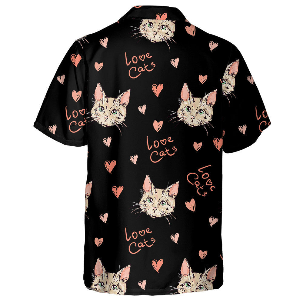 Aghaidh gleoite an Chait Agus an Chroí I Stíl Chartúin Léine Haváís, Bronntanas Léine Haváíais, Bronntanas Nollag