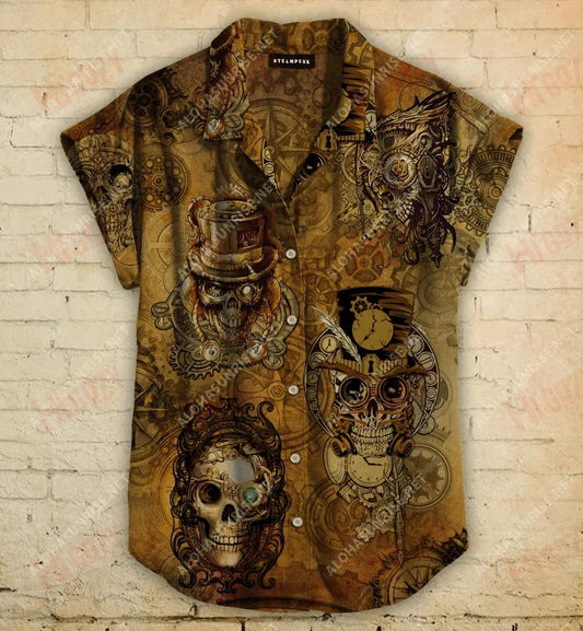 Skull Steampunk Short Muinchille Léinte Léinte T Samhraidh Haváis Léinte Craicne Haváís Patrún Léine Haváís, Bronntanais Léine Haváís, Bronntanas Nollag