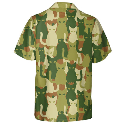 Happy Cat Silhouette Green Camo Military Pattern Hawaiian Shirt, Hawaiian Shirt Gift, Christmas Gift