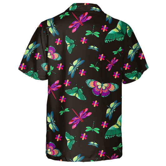 Theme Butterfly And Dragonfly In Dark Background Hawaiian Shirt, Hawaiian Shirt Gift, Christmas Gift
