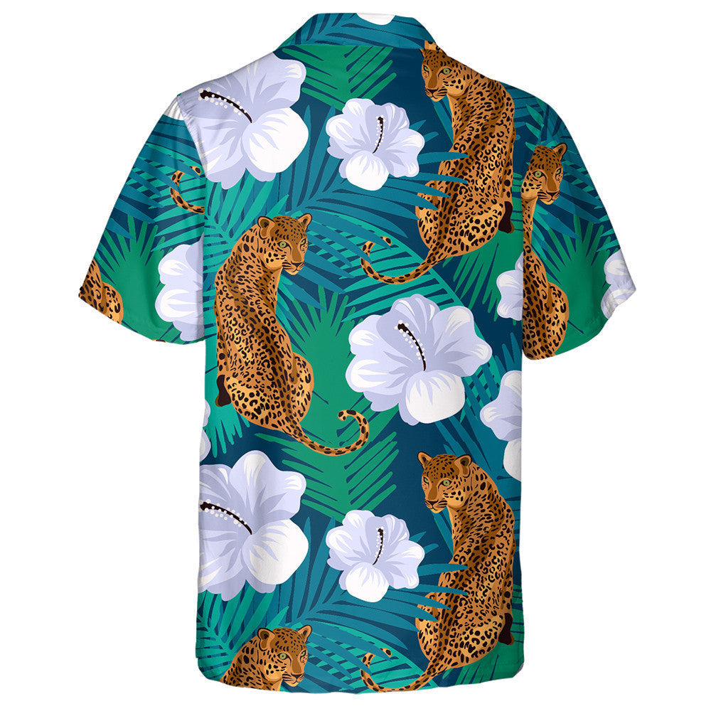 Floral Jungle Leopard In Deep Blue Background Hawaiian Shirt, Hawaiian Shirt Gift, Christmas Gift
