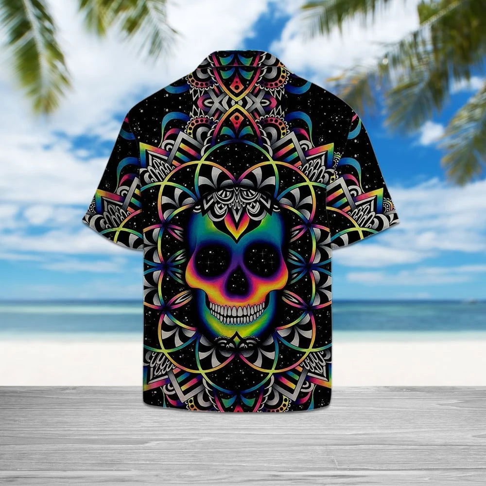 Psychedelic Skull Face In Black Hawaiian Shirt,Hawaiian Shirt Gift, Christmas Gift