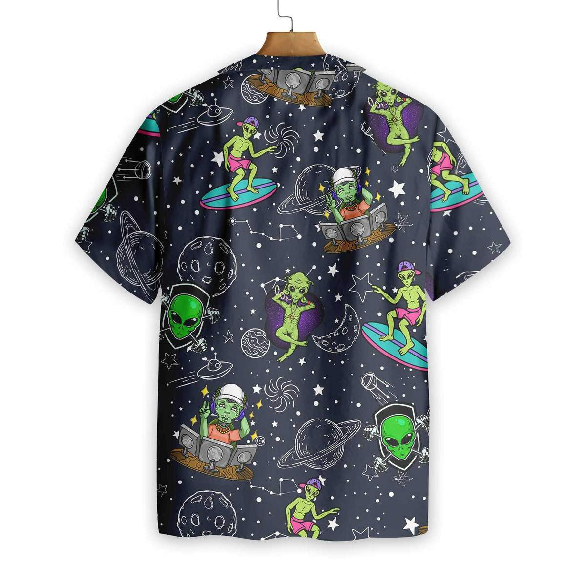 Cute Aliens Night Sky Pattern Hawaiian Shirt,Hawaiian Shirt Gift, Christmas Gift
