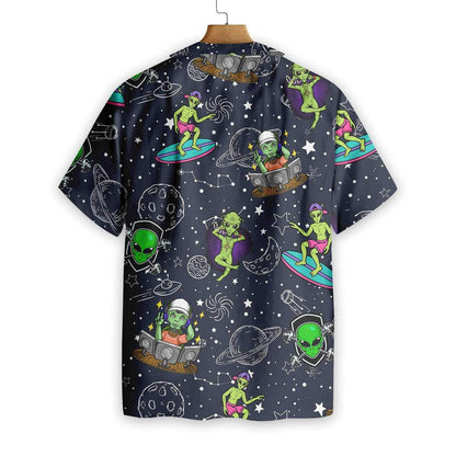 Cute Aliens Night Sky Pattern Hawaiian Shirt,Hawaiian Shirt Gift, Christmas Gift