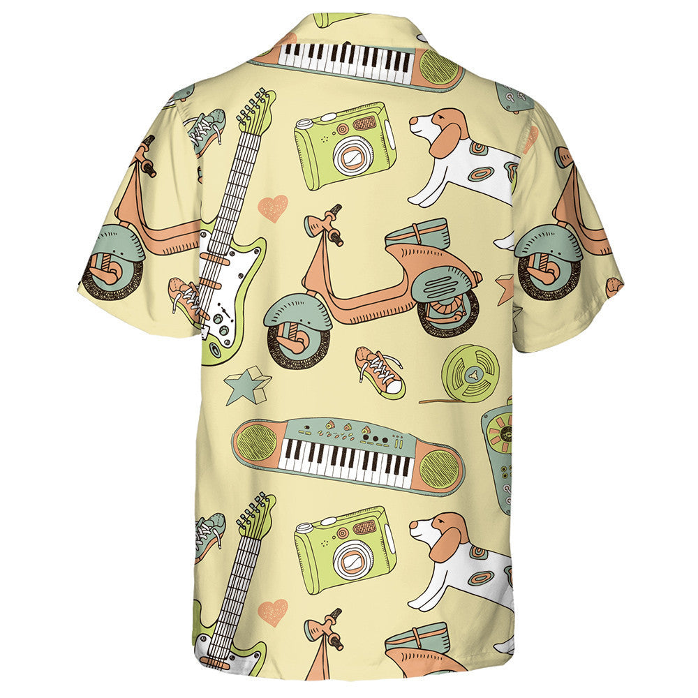 Cute Beagle Dog Guitars And Motorcycles Hawaiian Shirt,Hawaiian Shirt Gift, Christmas Gift