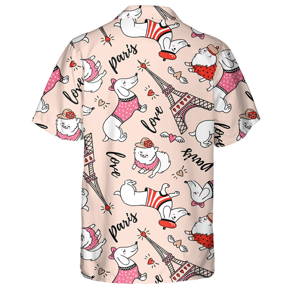 Watercolor Lovely Dachshund Dog And Eiffel Hawaiian Shirt, Hwaiian For Gift