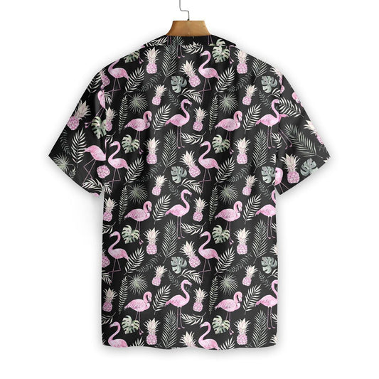 Flamingo Tropical 05 On Black Background Pattern Hawaiian Shirt, Hawaiian Shirt Gift, Christmas Gift