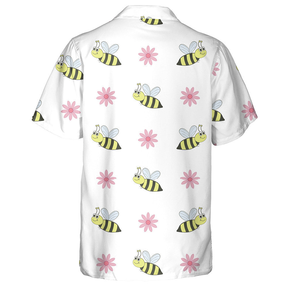 Natural Summer Bright Bees And Pink Flora Hawaiian Shirt, Hawaiian Shirt Gift, Christmas Gift