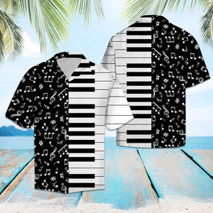 Black And White Piano Music Notes And Keys Pattern Hawaiian Shirt, Hawaiian Shirt Gift, Christmas Gift