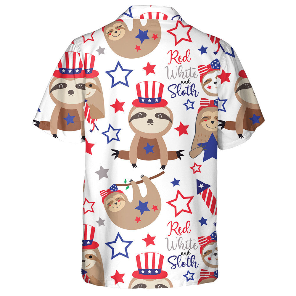 Patriotic Cartoon Sloth Bears Star Independence Day Hawaiian Shirt, Hawaiian Shirt Gift, Christmas Gift
