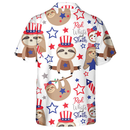 Patriotic Cartoon Sloth Bears Star Independence Day Hawaiian Shirt, Hawaiian Shirt Gift, Christmas Gift