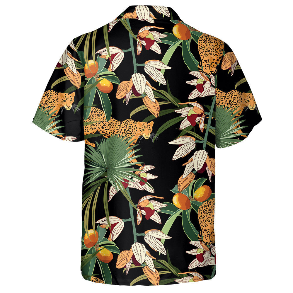 Leopards Animals Tropical Leaves And Orchid Flowers Hawaiian Shirt, Hawaiian Shirt Gift, Christmas Gift