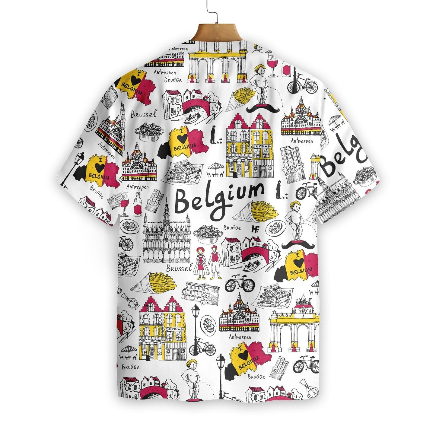 I Love Belgium Doodle Pattern Hawaiian Shirt, Hawaiian For Gift