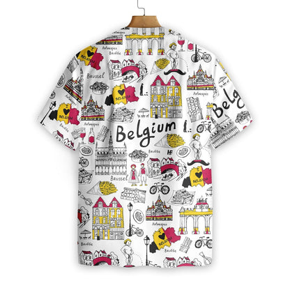I Love Belgium Doodle Pattern Hawaiian Shirt, Hawaiian For Gift
