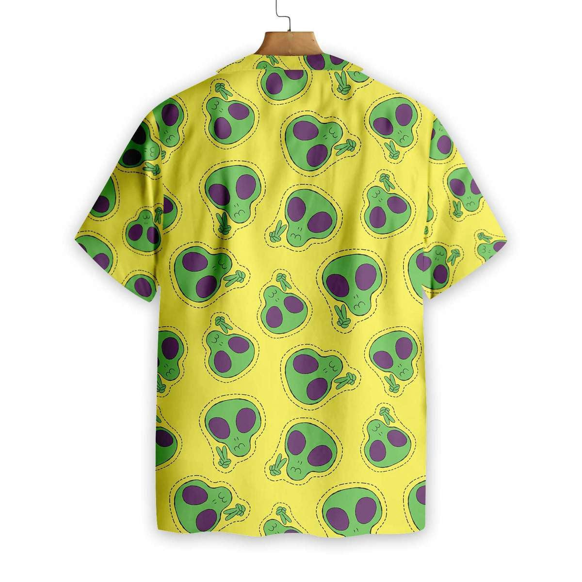 Green Alien Face Patch Pattern Hawaiian Shirt,Hawaiian Shirt Gift, Christmas Gift