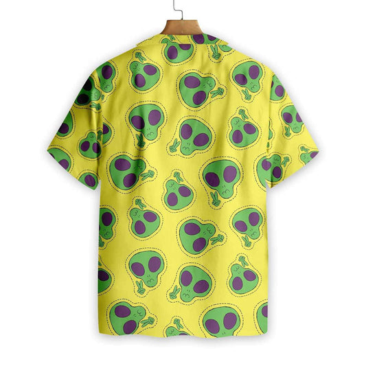 Green Alien Face Patch Pattern Hawaiian Shirt,Hawaiian Shirt Gift, Christmas Gift