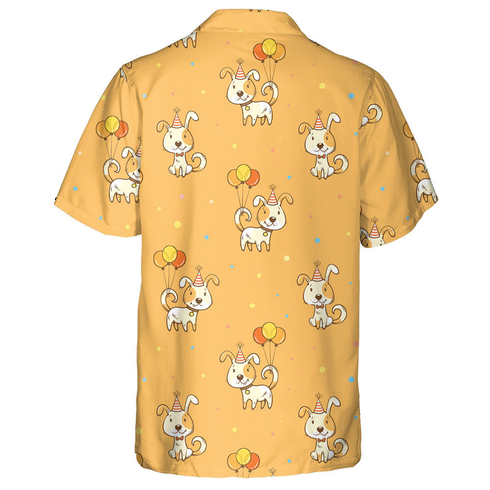 Cartoon Dogs In Party Hats Isolated Background Hawaiian Shirt, Hawaiian Shirt Gift, Christmas Gift