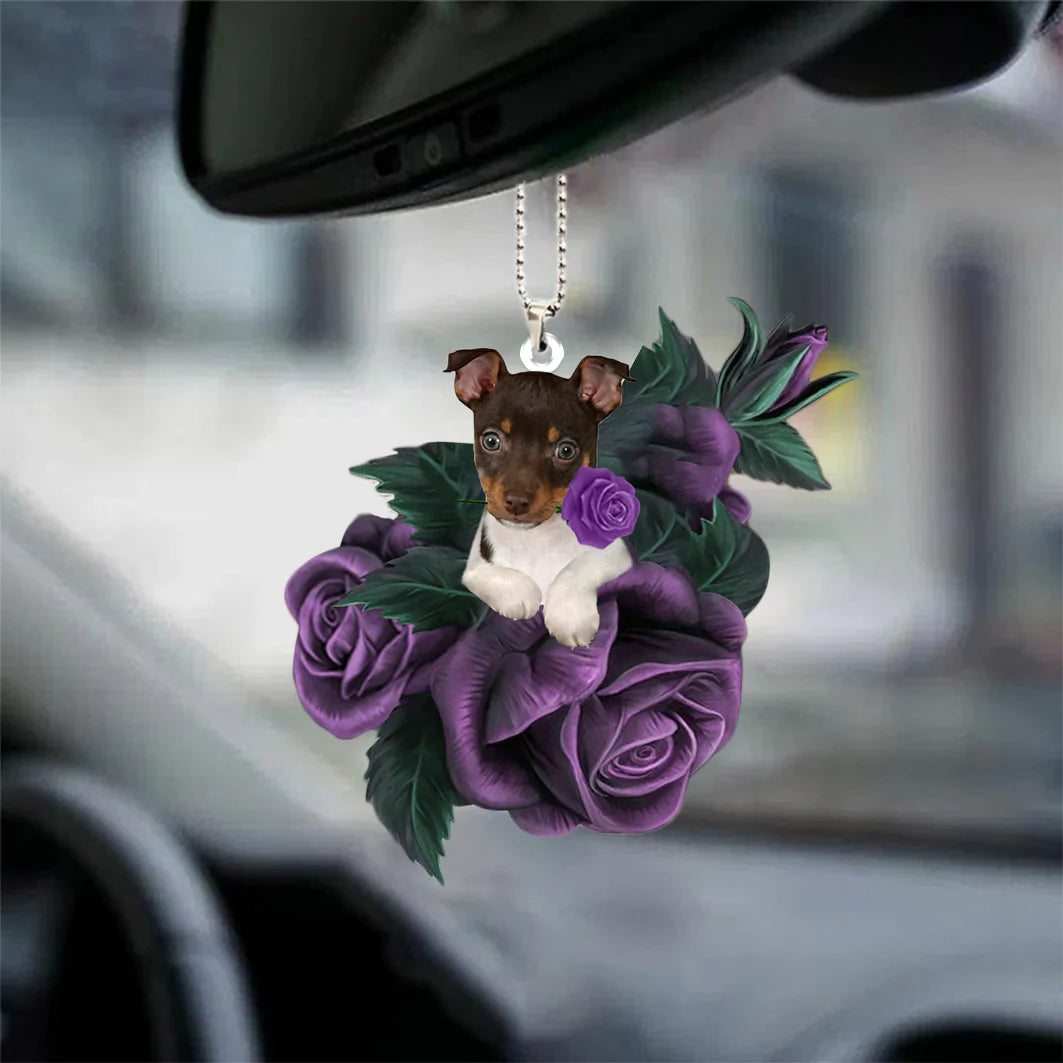 Rat Terrier In Purple Rose Car Hanging Ornament, Christmas Decoration